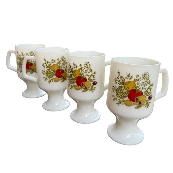 Vtg Corning Spice of Life Footed Mugs Set of 4 Milk Glass Pedestal Grandmugs - Picture 1 of 16